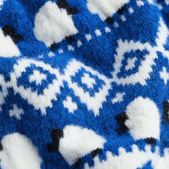 H&M blue and white cute sheep touch of wool jacquard knit sweater NWT - Picture 2 of 9
